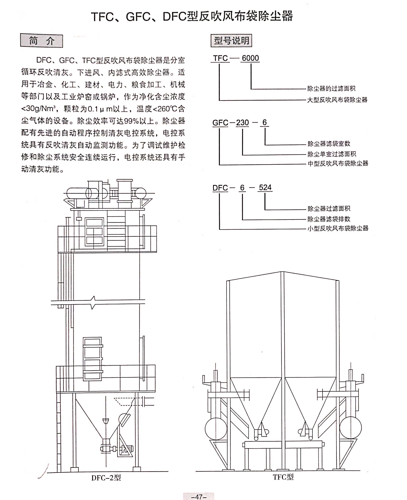 TFC、GFC、DFC型反吹風(fēng)布袋除塵器結(jié)構(gòu)圖